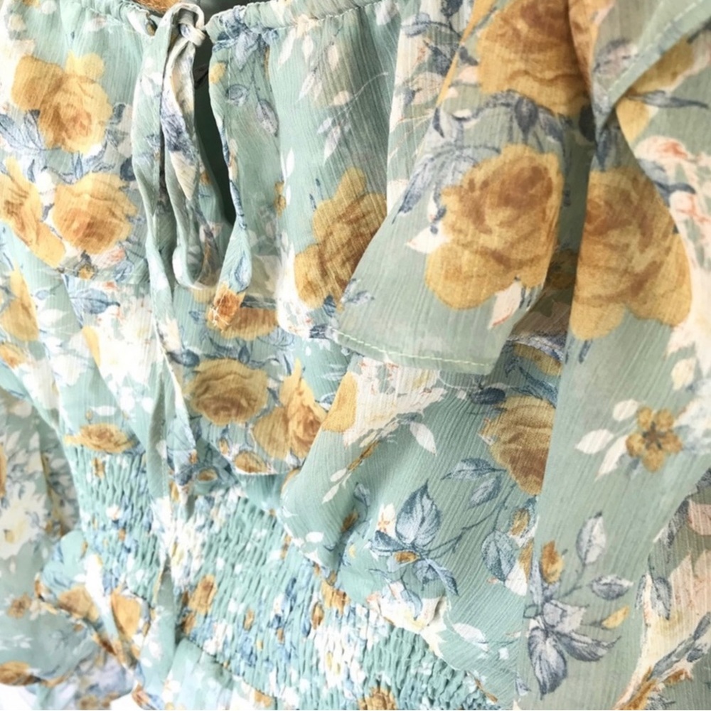 Peasant Prairie Floral Print Smocked Waist Ruffle Blouse Top Women’s Sizes NWT - Picture 4 of 11